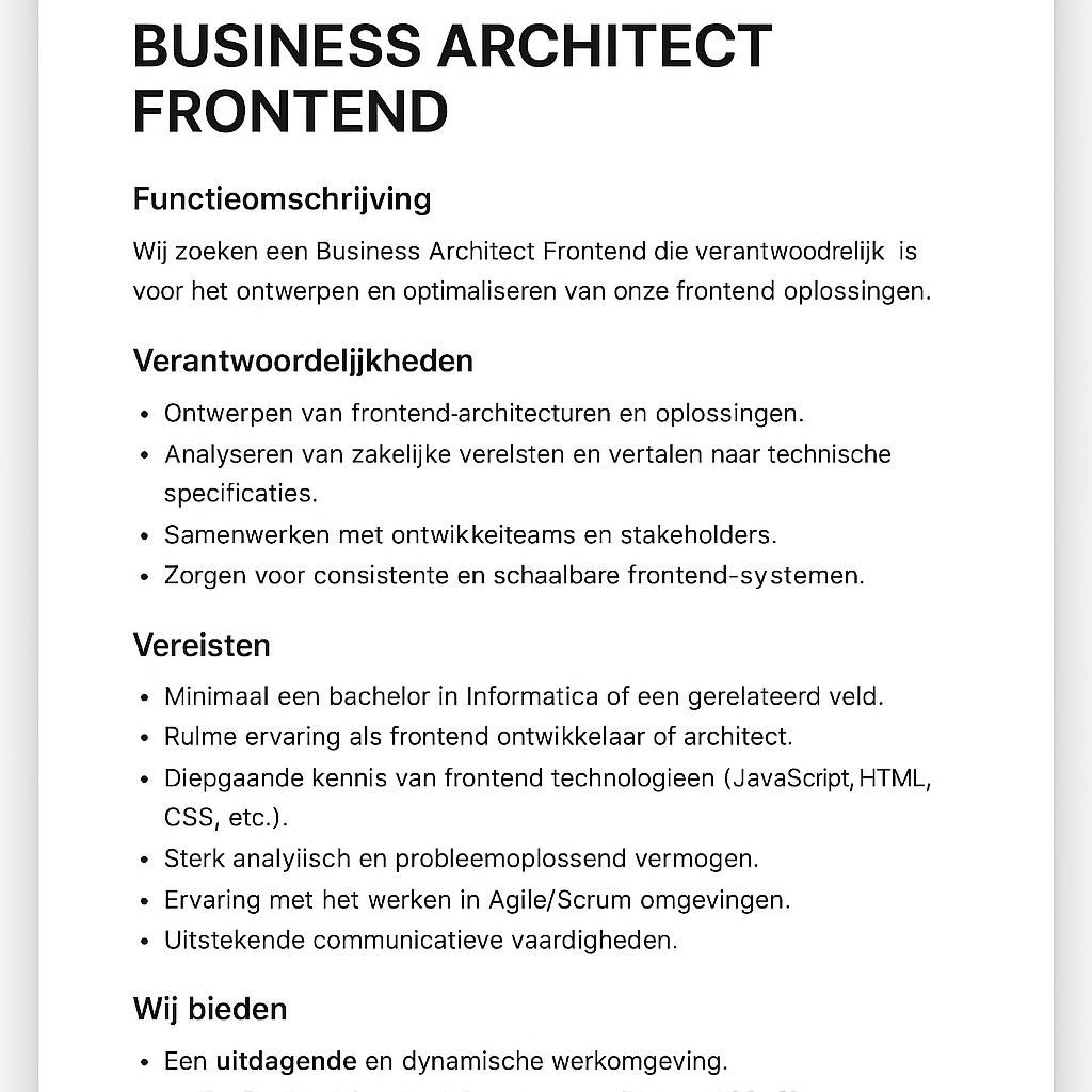 Business Architect Frontend